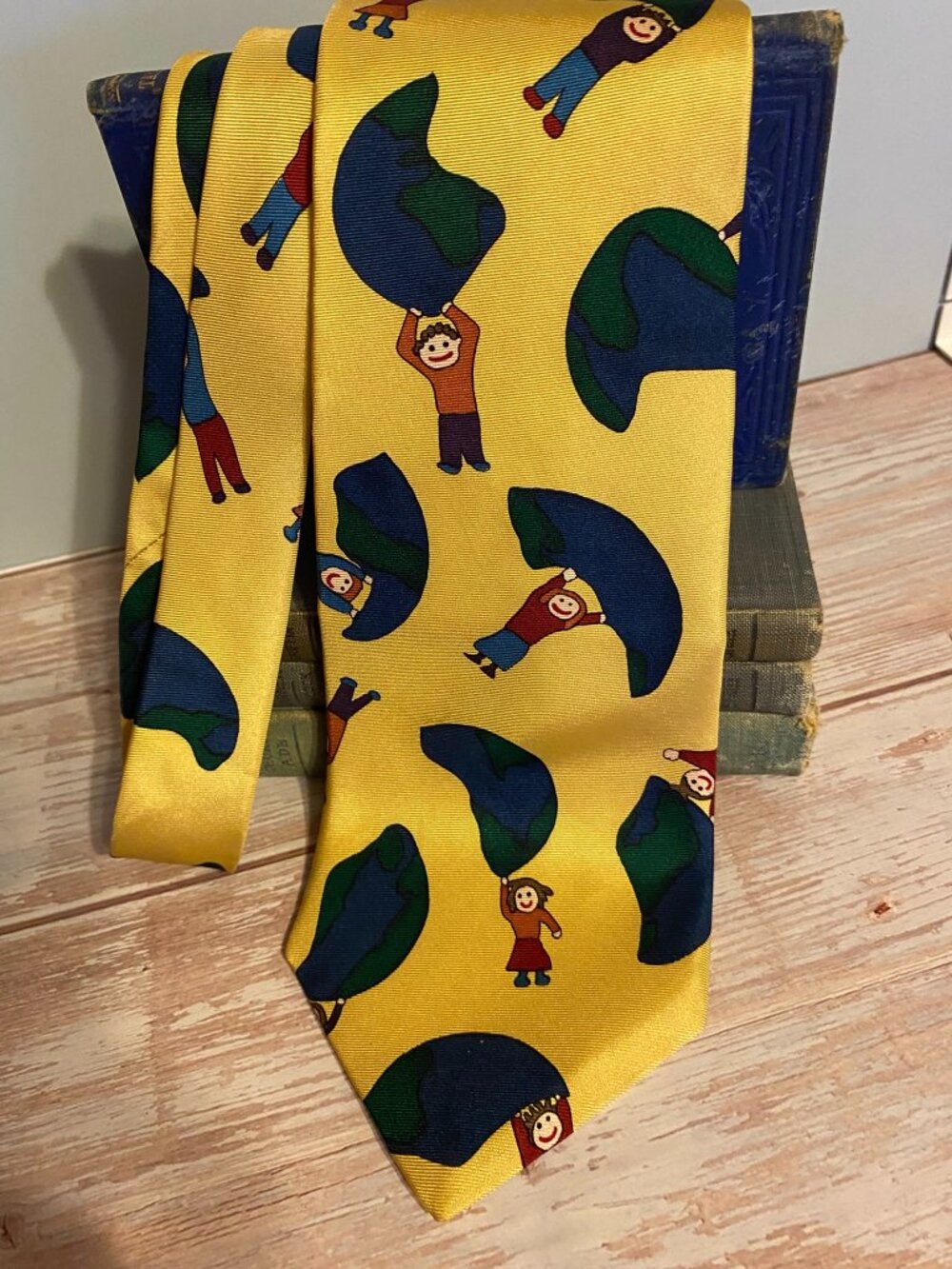 Vintage Yellow "Children of the Earth" Novelty Silk Tie